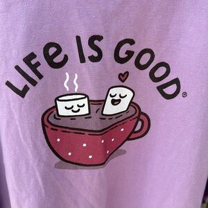 Life Is Good lilac Long Sleeve hot coco with marshmallow T-shirt XL